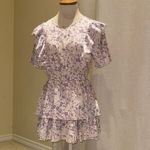 Floral Ruffle Mini Dress - Purple